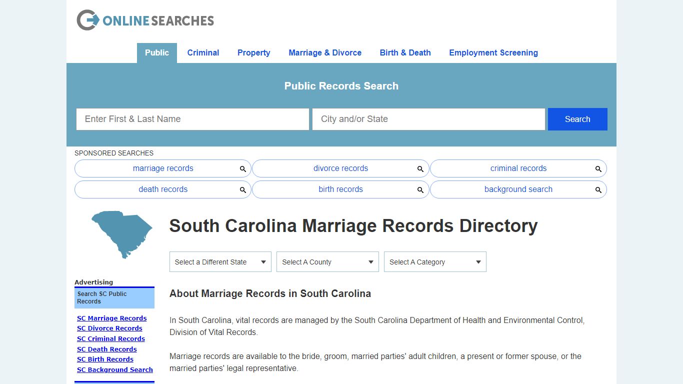 South Carolina Marriage Records Search Directory